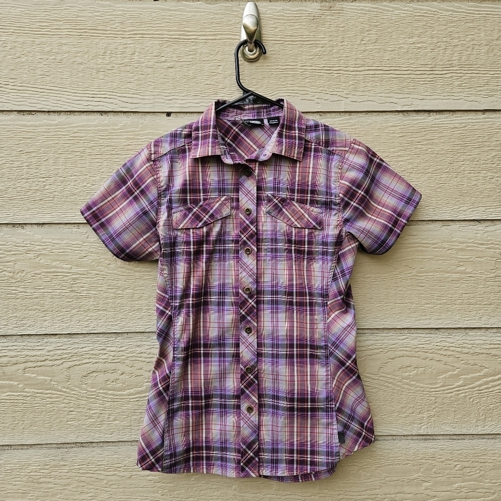 Eastern Mountain Sports purple plaid short sleeve button up shirt XS